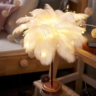 OEM L&aacute;mpara De Plumas Blancas, Luz Ambiental Led Con Plumas, Luz Nocturna Para Mesita De Noche, Perfecta Para La Madre, La Novia