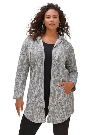 Roaman's Fleece Zip Hoodie Sweatshirt in Heather Grey Outline Paisley at Nordstrom, Size Medium