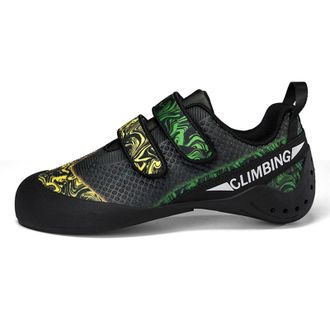 Generic Entry-Level Professional Training Shoes for Men - Anti-Slip Wear-Resistant Bouldering Lightweight Rock Climbing Shoes (Black Green Yellow,4.5)