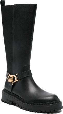 Liu Jo Mid-Calf Black Boots With Gold-Tone Buckle