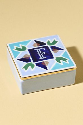 Anthropologie Quilted Monogram Trinket Box