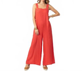 Haute Hippie Linen Blend Sleeveless Capri Cropped Jumpsuit In Orange