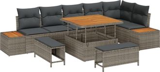 vidaXL Garden Sofa Set with Cushion 9 pcs Grey Poly rattan Vidaxl
