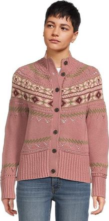 L.L.Bean Signature Cotton Fisherman Button Front Cardigan Sweater Womens Clothing Washed Orchid Fair Isle : SM