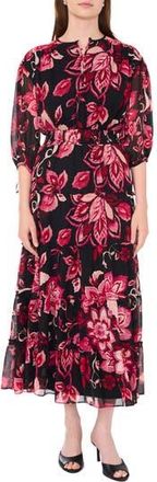 Halogen Floral Smocked Waist Maxi Dress in Rich Black at Nordstrom Rack, Size X-Large