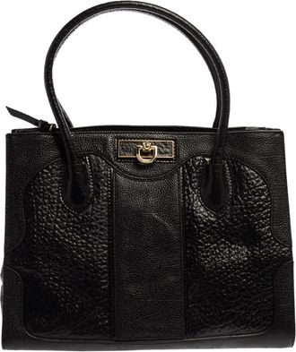 DKNY Dkny Black Textured Leather Middle Zip Tote
