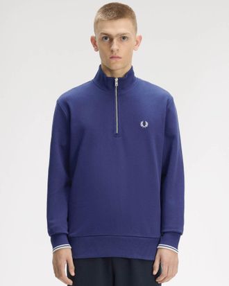 Fred Perry Mens Half Zip Sweatshirt in Dark Blue Cotton - Size X-Large
