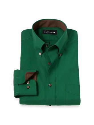Paul Fredrick Slim Fit Non-iron Cotton Solid Dress Shirt With Contrast Trim