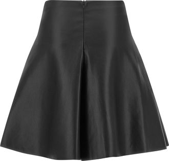Nude Leather-Effect Trapezoid Flare Skirt - Black