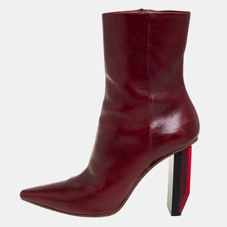VETEMENTS Burgundy Leather Reflector Ankle Boots