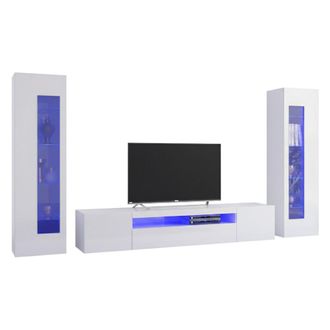 Dmora Dmora - Sistema Modular De Pared Para Sal&oacute;n, Made In Italy, Mueble Para Tv Y Muebles Altos, Conjunto De Sal&oacute;n Moderno, 300x40h162 Cm, Color Blanco Bri