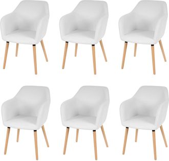Hhg Hhg - Lote De 6 Sillas De Comedor Malm&ouml; T381, Silla Silla De Cocina, Dise&ntilde;o Retro A&ntilde;os 50, Polipiel, Blanco, Patas Claras