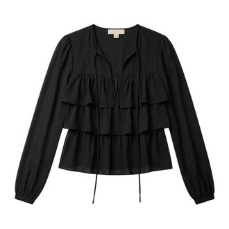 Michael Kors Overhemden, Dames, Zwart, M, Polyester, Gelaagde Georgette Blouse