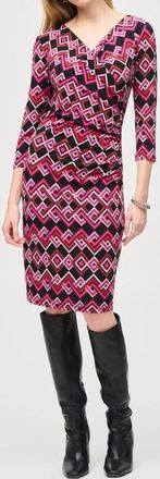 Joseph Ribkoff Geometric Faux Wrap Sheath Dress In Black/multi