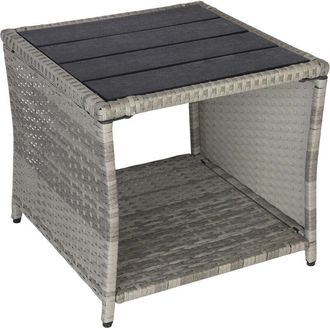 Relaxdays Relaxdays balcony side table, HxWxD: 40 x 45 x 45 cm, weatherproof, polyrattan, WPC, steel, square patio table, grey