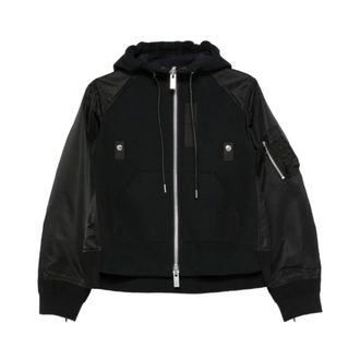 sacai Felpa con cappuccio e zip a pannelli misti - - Sweatshirts & Hoodies - Donna - Nero - S