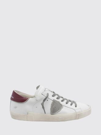 Philippe Model Paris Leather Low-Top Sneakers with Worn Effect and Shield Logo