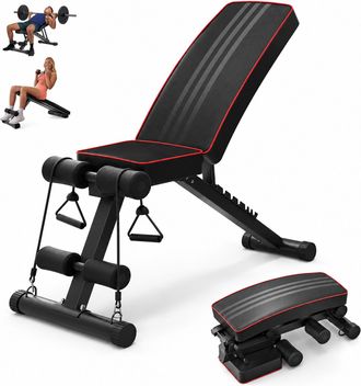 Relaxdays Relaxdays Banco De Pesas Plegable Y Ajustable, Hasta 150 Kg, 2 Bandas El&aacute;sticas, 4 En 1, Negro, Para Gimnasio En Casa