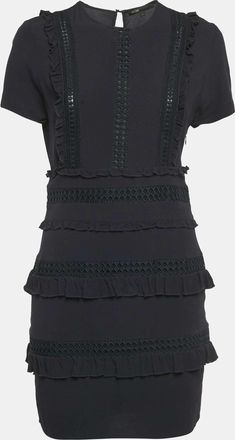 Maje Blak Crepe Cutwork Lace Detail Mini Dress