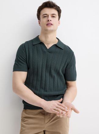 Le 31 Mens Pointelle stripe Polo Shirt