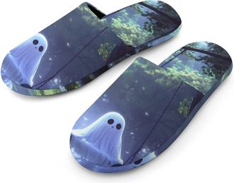 Generic Cute Ghosts Swing Mens Slippers Flannel Warm House Shoes with Rubber Anti-Slip Sole Slip On for Home Outdoor