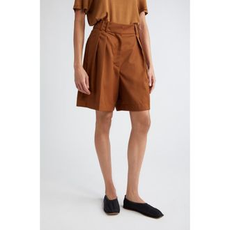 R&oacute;he Pleated Wide Leg Virgin Wool Shorts in Rust at Nordstrom Rack, Size 12 Us / 44 Eu