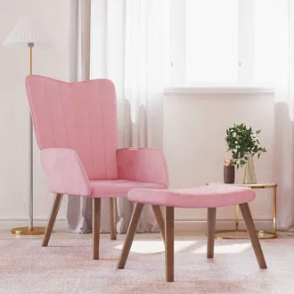 vidaXL Sill&oacute;n De Relax Con Taburete Terciopelo Rosa Vidaxl