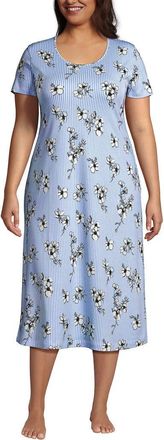 Lands End Cotton Short Sleeve Midcalf Nightgown in Ivory/light Sea Blue Floral at Nordstrom, Size 2X