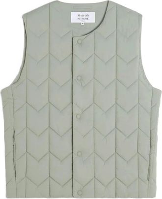 Maison Kitsun&eacute; Quilted Vest - Heren - Bodywarmers - Grijs - L - Polyester - Jassen