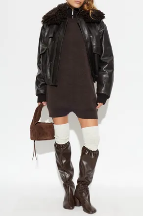 Christophe Lemaire Leather Jacket With Detachable Collar, Womens, Brown