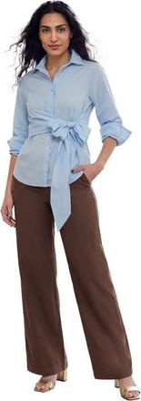 Jessica London Convertible Tie Poplin Shirt in Azure Mist at Nordstrom, Size 16