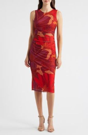 Vince Camuto Floral Mesh Body-Con Midi Dress in Red Multi at Nordstrom Rack, Size 12