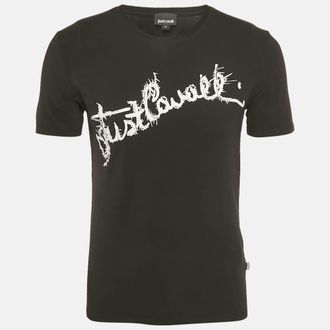 Just Cavalli Black Logo Print Cotton Crew Neck Half Sleeve T-Shirt