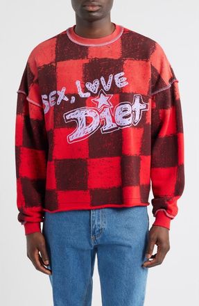 Diet Starts Monday Sex, Love & Diet Checkerboard Crop Crewneck Sweatshirt in Checkered Red at Nordstrom, Size Xx-Large