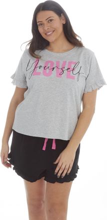 Forever Dreaming Curve Ladies Cotton Jersey Shorts & Top Pyjama Set Grey & Black 20/22