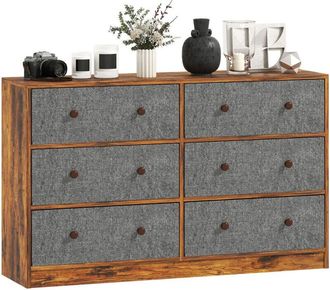 HOMCOM Homcom - Chest of Drawers, 6 Drawer Dresser for Bedroom, Grey and Rustic Brown