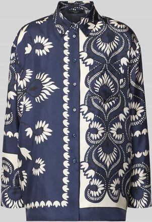 Max Mara Oversized Langarmbluse aus reinen Seide Modell LASTRA in Marine, Gr&ouml;&szlig;e 34