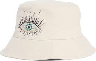 Kurt Geiger Evil Eye Embellished Bucket Hat in Bone at Nordstrom Rack