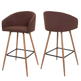 Hhg Juego De 2 Taburetes De Bar Hhg-201, Taburete De Bar Taburete De Barra Taburete De Cocina Con Respaldo, Aspecto Madera Metal, Tela/textil, Marr&oacute;n