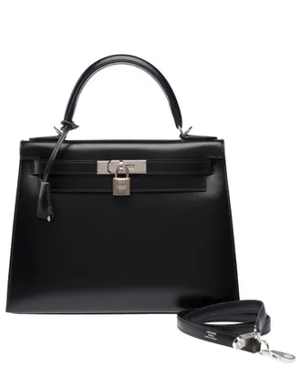 Herm&egrave;s Black Leather Kelly 28 Handbag (Authentic Pre-Loved)