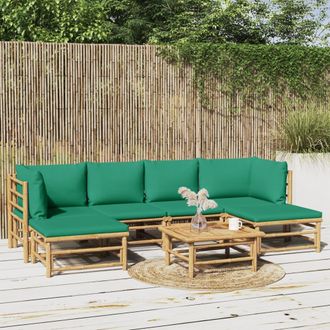 vidaXL Vidaxl - Set De Muebles De Jard&iacute;n 7 Piezas Bamb&uacute; Con Cojines Verde