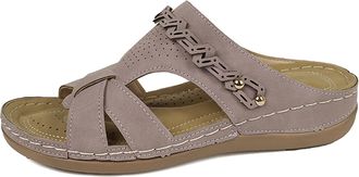 Generic Womens Mules with Footbed Orthopaedic Shoes Womens Faux Leather Slippers Slides Peep Toe Slippers Summer Shoes Non-Slip Slippers Summer Comfortable Fl