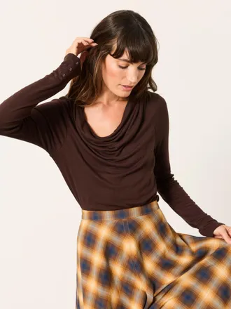 Fat Face FatFace Lola Chocolate Brown Long Sleeve Cowl Neck Top