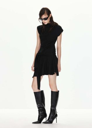 Mango Vestito increspature fiocco nero - Donna - XS - MANGO