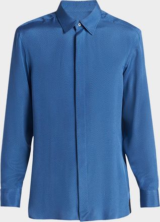 Tom Ford Mens Silk Jacquard Micro-Dot Concealed-Placket Sport Shirt