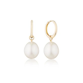 Lily & Roo Gold Round Pearl Drop Huggie Hoop Earrings