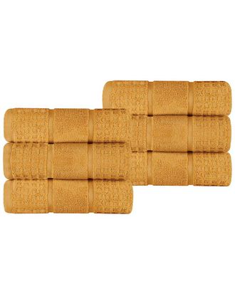 Superior Set Of 6 Zero Twist Cotton Waffle Honeycomb Plush Soft Absorbent Hand Towels
