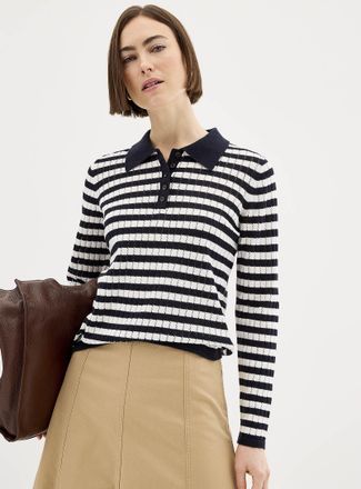 Part Two Womens Pure organic cotton openwork striped Polo Shirt