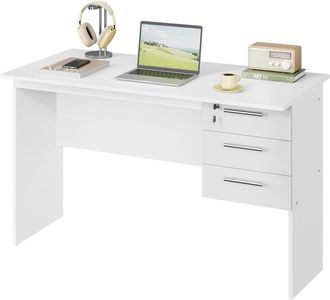 Woltu Woltu - Mesa De Ordenador Mesa De Oficina Mesa De Pc Escritorio Con 3 Cajones Madera 120x60x75cm Blanco