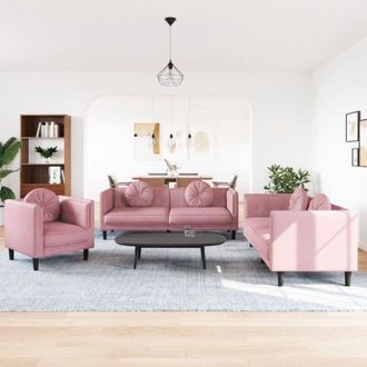 vidaXL Vidaxl - Juego De Sof&aacute;s Con Cojines 3 Piezas Terciopelo Rosa